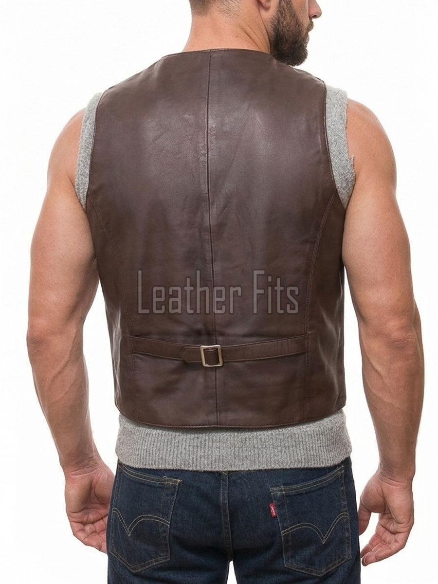 Men Espresso Brown Leather Vest | Luxury Genuine Lambskin Fitted Waistcoat | Premium Sleek Sleeveless Smart Casual Dress Layering Jacket
