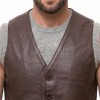 Men Espresso Brown Leather Vest | Luxury Genuine Lambskin Fitted Waistcoat | Premium Sleek Sleeveless Smart Casual Dress Layering Jacket