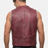 Men Maroon Leather Vest | Luxury Genuine Burgundy Sheepskin Gilet | Premium Distressed Crimson Sleeveless Semi Formal Waistcoat Jacket