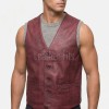 Men Maroon Leather Vest | Luxury Genuine Burgundy Sheepskin Gilet | Premium Distressed Crimson Sleeveless Semi Formal Waistcoat Jacket