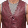 Men Maroon Leather Vest | Luxury Genuine Burgundy Sheepskin Gilet | Premium Distressed Crimson Sleeveless Semi Formal Waistcoat Jacket