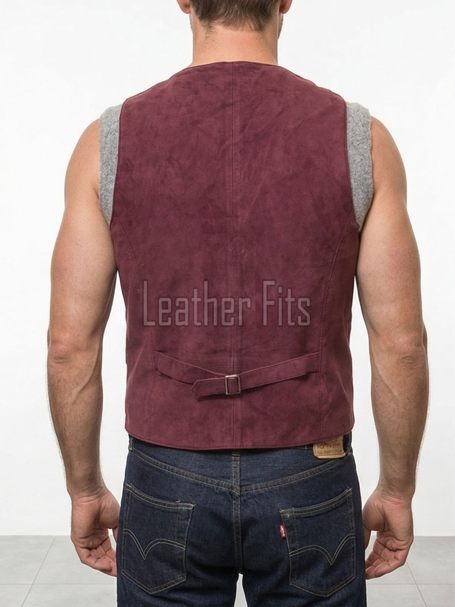 Men Merlot Suede Vest | Luxury Genuine Plum Lambskin Waistcoat | Premium Soft Matte Burgundy Sleeveless Evening Dress Gilet Jacket