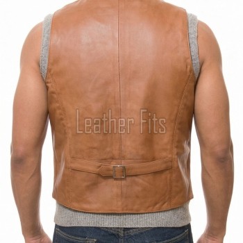 Men Tan Leather Vest | Luxury Genuine Cognac Lambskin Waistcoat | Premium Sleek Sleeveless Ochre Smart Casual Tailored Gilet Jacket