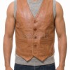 Men Tan Leather Vest | Luxury Genuine Cognac Lambskin Waistcoat | Premium Sleek Sleeveless Ochre Smart Casual Tailored Gilet Jacket