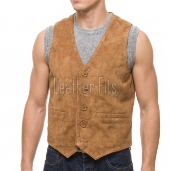 Men Camel Suede Vest | Luxury Genuine Toffee Lambskin Waistcoat | Premium Soft Desert Sand Sleeveless Smart Casual Layering Gilet Jacket