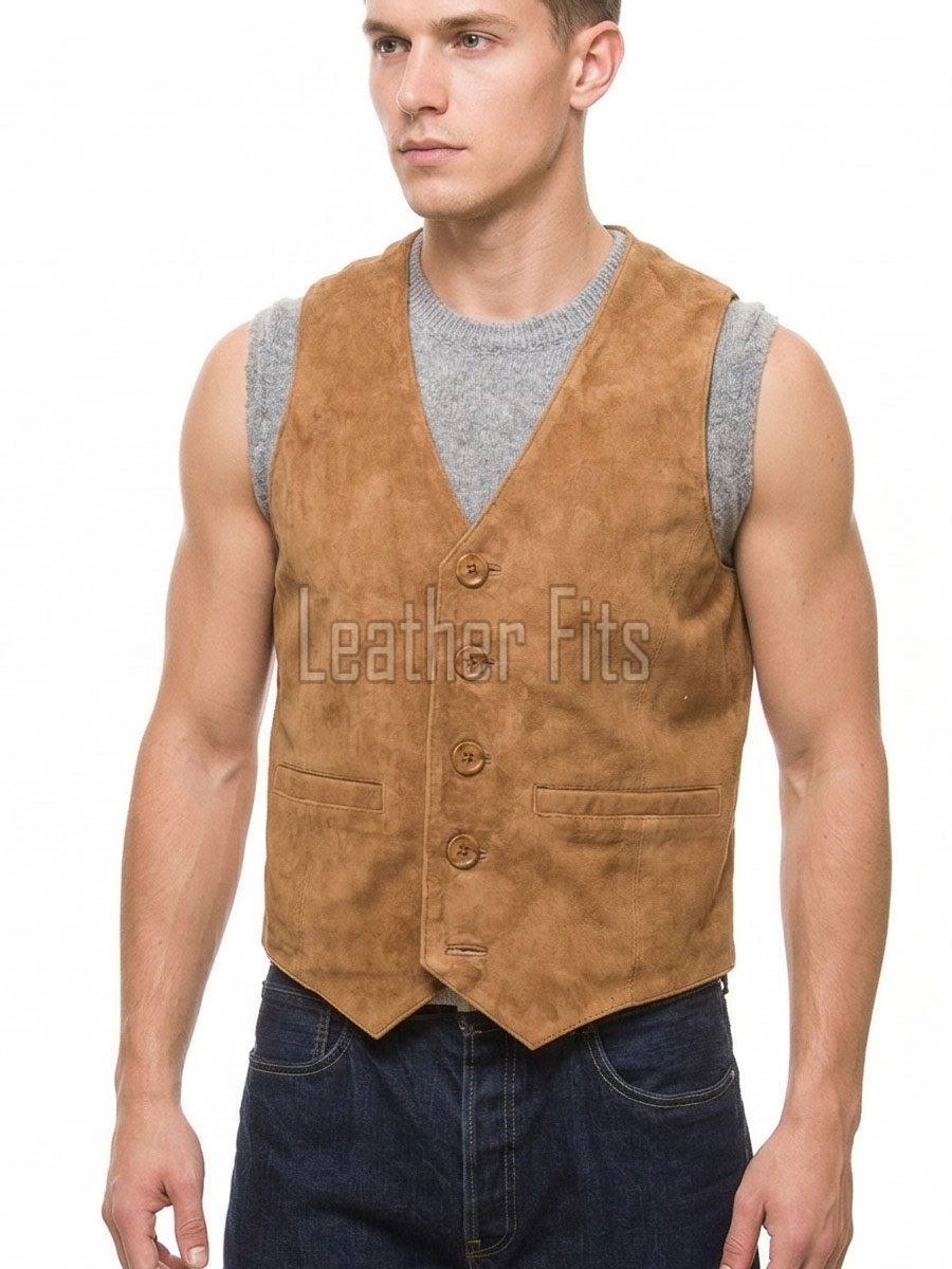 Men Camel Suede Vest | Luxury Genuine Toffee Lambskin Waistcoat | Premium Soft Desert Sand Sleeveless Smart Casual Layering Gilet Jacket