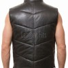 Men Black Leather Puffer Vest | Luxury Genuine Lambskin Quilted Bodywarmer | Premium Warm Insulated Sleeveless Stand Collar Jacket Gilet