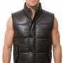 Men Black Leather Puffer Vest | Luxury Genuine Lambskin Quilted Bodywarmer | Premium Warm Insulated Sleeveless Stand Collar Jacket Gilet