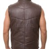Men Espresso Brown Leather Puffer Vest | Luxury Genuine Chocolate Sheepskin Bodywarmer | Premium Quilted Insulated Stand Collar Gilet Jacket