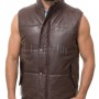 Men Espresso Brown Leather Puffer Vest | Luxury Genuine Chocolate Sheepskin Bodywarmer | Premium Quilted Insulated Stand Collar Gilet Jacket