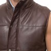 Men Espresso Brown Leather Puffer Vest | Luxury Genuine Chocolate Sheepskin Bodywarmer | Premium Quilted Insulated Stand Collar Gilet Jacket