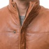 Men Ginger Leather Puffer Vest | Luxury Genuine Tan Sheepskin Bodywarmer | Premium Quilted Warm Insulated Stand Collar Gilet Jacket