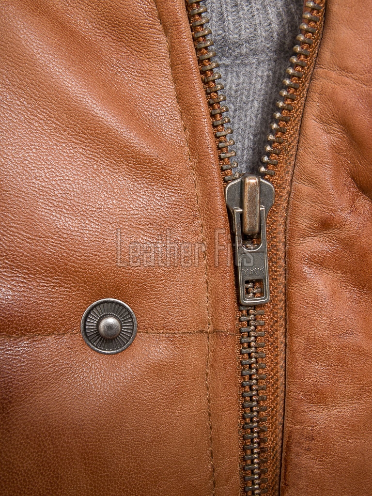 Men Ginger Leather Puffer Vest | Luxury Genuine Tan Sheepskin Bodywarmer | Premium Quilted Warm Insulated Stand Collar Gilet Jacket