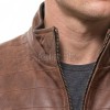 Men Brown Leather Vest | Luxury Genuine Russet Lambskin Quilted Bodywarmer | Premium Warm Sleeveless Moto Biker Stand Collar Gilet Jacket
