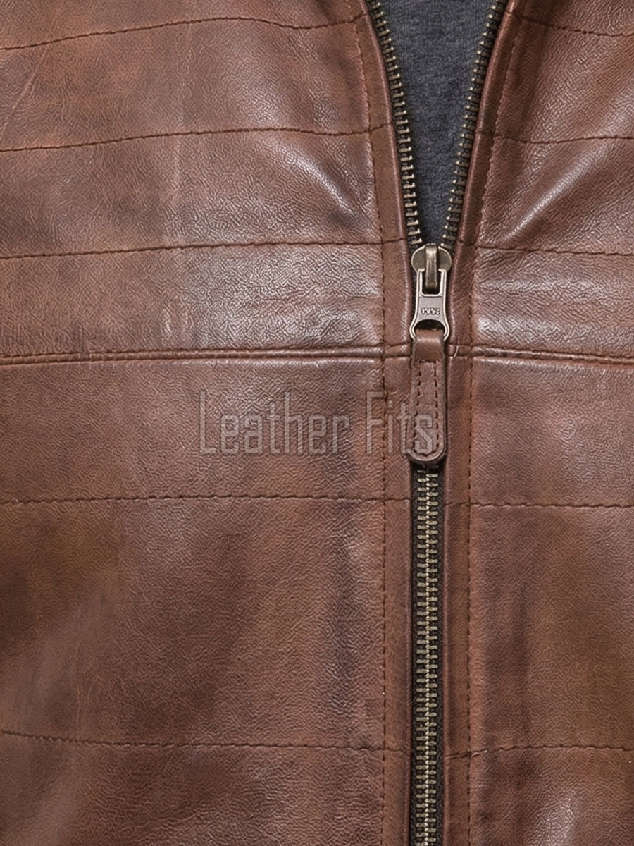 Men Brown Leather Vest | Luxury Genuine Russet Lambskin Quilted Bodywarmer | Premium Warm Sleeveless Moto Biker Stand Collar Gilet Jacket