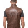 Men Brown Leather Vest | Luxury Genuine Russet Lambskin Quilted Bodywarmer | Premium Warm Sleeveless Moto Biker Stand Collar Gilet Jacket