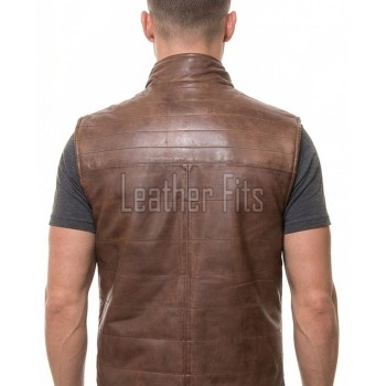 Men Brown Leather Vest | Luxury Genuine Russet Lambskin Quilted Bodywarmer | Premium Warm Sleeveless Moto Biker Stand Collar Gilet Jacket