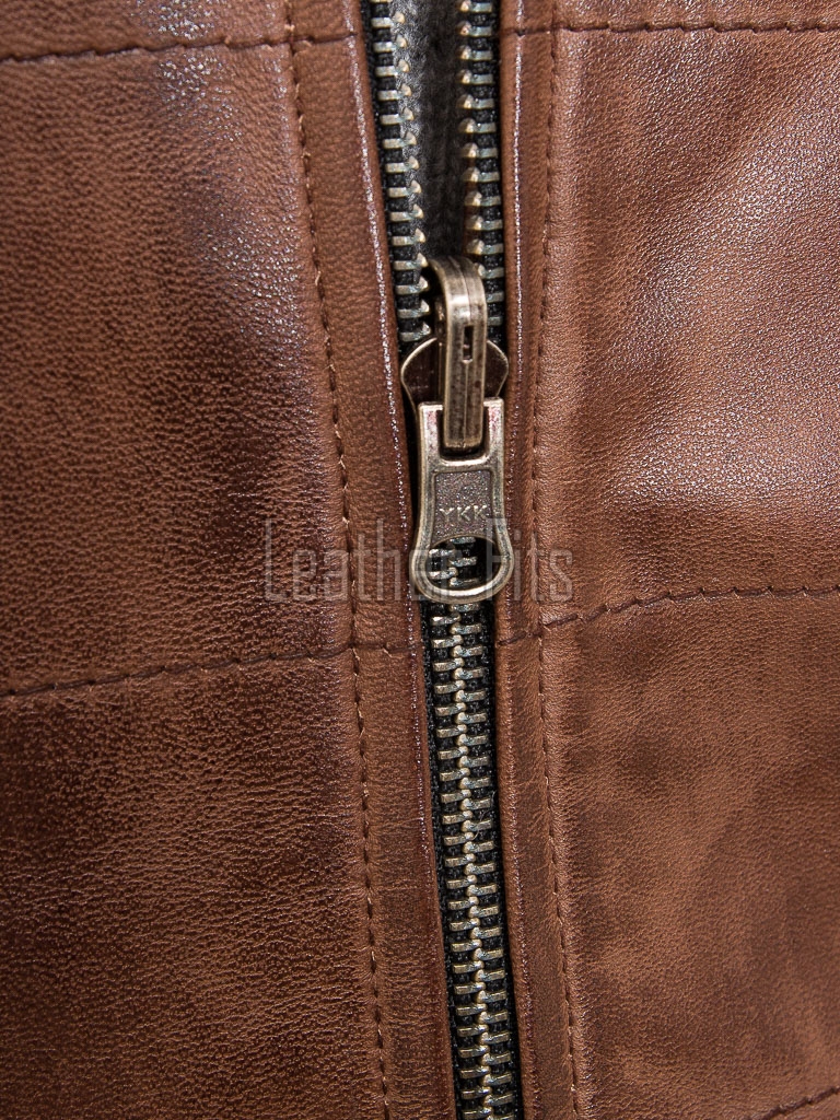 Men Brown Leather Vest | Luxury Genuine Russet Lambskin Quilted Bodywarmer | Premium Warm Sleeveless Moto Biker Stand Collar Gilet Jacket