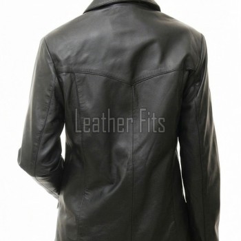 Elite Charcoal Black Leather Tailored Blazer - Women's Professional Three Button Closure Slim Fit Structured Premium Lambskin Office Garment