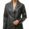 Elite Charcoal Black Leather Tailored Blazer - Women's Professional Three Button Closure Slim Fit Structured Premium Lambskin Office Garment
