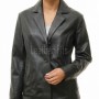 Elite Charcoal Black Leather Tailored Blazer - Women's Professional Three Button Closure Slim Fit Structured Premium Lambskin Office Garment