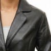 Elite Charcoal Black Leather Tailored Blazer - Women's Professional Three Button Closure Slim Fit Structured Premium Lambskin Office Garment