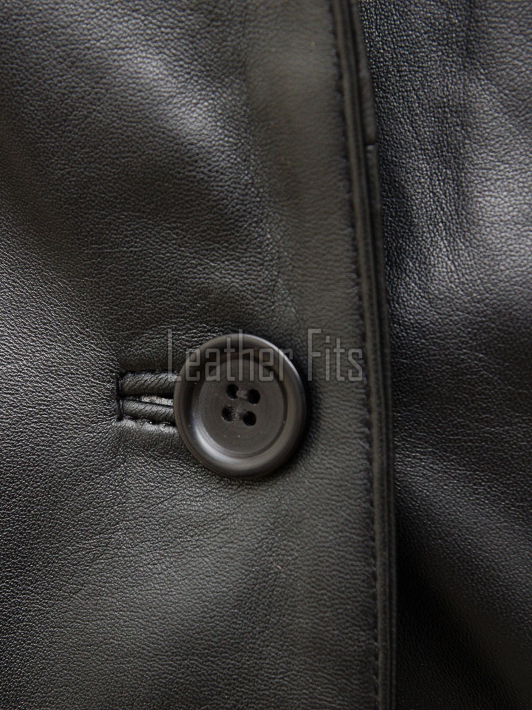 Elite Charcoal Black Leather Tailored Blazer - Women's Professional Three Button Closure Slim Fit Structured Premium Lambskin Office Garment