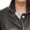 Vogue Black Leather Contrast Blazer - Women's Elegant Single Breasted Cream Piping Trimmed Slim Fit Premium Lambskin Tailored Elite Garment!