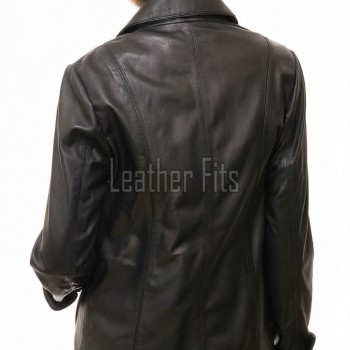 Sleek Onyx Black Leather Tailored Blazer - Women's Classic Single Breasted Button Up Structured Fit Premium Lambskin Corporate Smart Garment