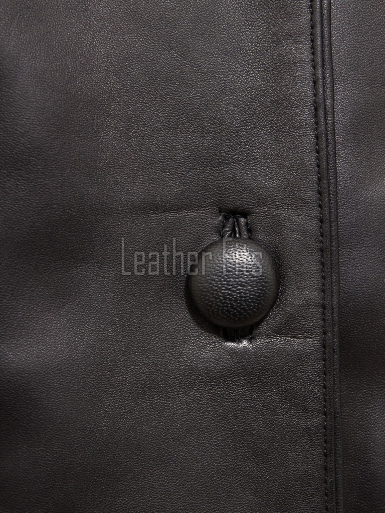 Sleek Onyx Black Leather Tailored Blazer - Women's Classic Single Breasted Button Up Structured Fit Premium Lambskin Corporate Smart Garment