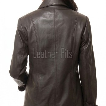 Chic Cocoa Brown Leather Tailored Blazer - Women's Classic Single Breasted Button Up Structured Fit Premium Lambskin Corporate Smart Garment