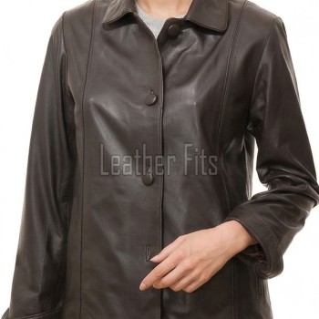 Chic Cocoa Brown Leather Tailored Blazer - Women's Classic Single Breasted Button Up Structured Fit Premium Lambskin Corporate Smart Garment