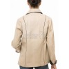 Regal Cream Beige Leather Contrast Blazer - Women's Luxury Single Breasted Dark Piping Trimmed Slim Fit Premium Lambskin Tailored Elite Garment