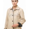 Regal Cream Beige Leather Contrast Blazer - Women's Luxury Single Breasted Dark Piping Trimmed Slim Fit Premium Lambskin Tailored Elite Garment