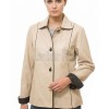 Regal Cream Beige Leather Contrast Blazer - Women's Luxury Single Breasted Dark Piping Trimmed Slim Fit Premium Lambskin Tailored Elite Garment