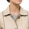 Regal Cream Beige Leather Contrast Blazer - Women's Luxury Single Breasted Dark Piping Trimmed Slim Fit Premium Lambskin Tailored Elite Garment