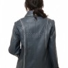 Stylish Slate Blue Leather Contrast Blazer - Women's Luxury Single Breasted Cream Piping Trimmed Slim Fit Premium Lambskin Tailored Garments