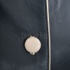 Stylish Slate Blue Leather Contrast Blazer - Women's Luxury Single Breasted Cream Piping Trimmed Slim Fit Premium Lambskin Tailored Garments