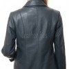 Modern Navy Blue Leather Structured Blazer - Women's Classic Single Breasted Leather Covered Button Up Fitted Premium Lambskin Elegant Garment