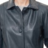 Modern Navy Blue Leather Structured Blazer - Women's Classic Single Breasted Leather Covered Button Up Fitted Premium Lambskin Elegant Garment