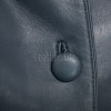 Modern Navy Blue Leather Structured Blazer - Women's Classic Single Breasted Leather Covered Button Up Fitted Premium Lambskin Elegant Garment