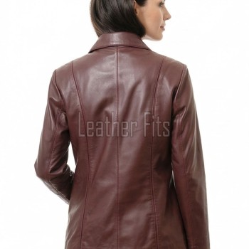 Vogue Burgundy Leather Structured Blazer - Women's Classic Single Breasted Leather Covered Button Fitted Premium Lambskin Wine Red Garments!