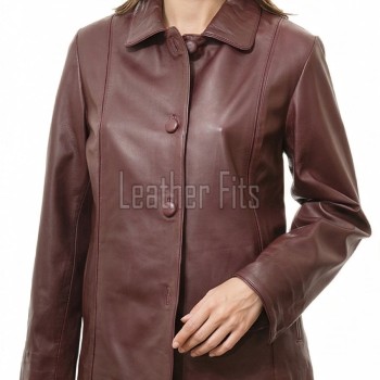 Vogue Burgundy Leather Structured Blazer - Women's Classic Single Breasted Leather Covered Button Fitted Premium Lambskin Wine Red Garments!