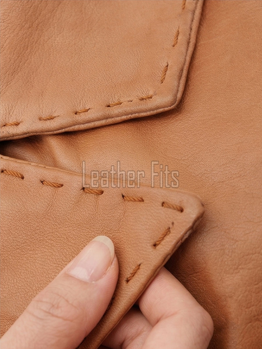 Tan Beige Leather Hand-Stitched Blazer - Women's Luxury Two Button Notched Lapel Slim Fit Premium Lambskin Tailored Camel Tone Garment