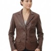 Artisanal Espresso Brown Leather Tailored Blazer - Women's Elite Two Button Notch Lapel Hand-Stitched Premium Lambskin Fitted Office Garment