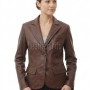 Artisanal Espresso Brown Leather Tailored Blazer - Women's Elite Two Button Notch Lapel Hand-Stitched Premium Lambskin Fitted Office Garment