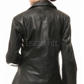 Urban Onyx Black Single Button Leather Blazer - Women's Premium Lambskin Structured Notch Lapel Tailored Flap Pocket Sleek Minimalist Garment