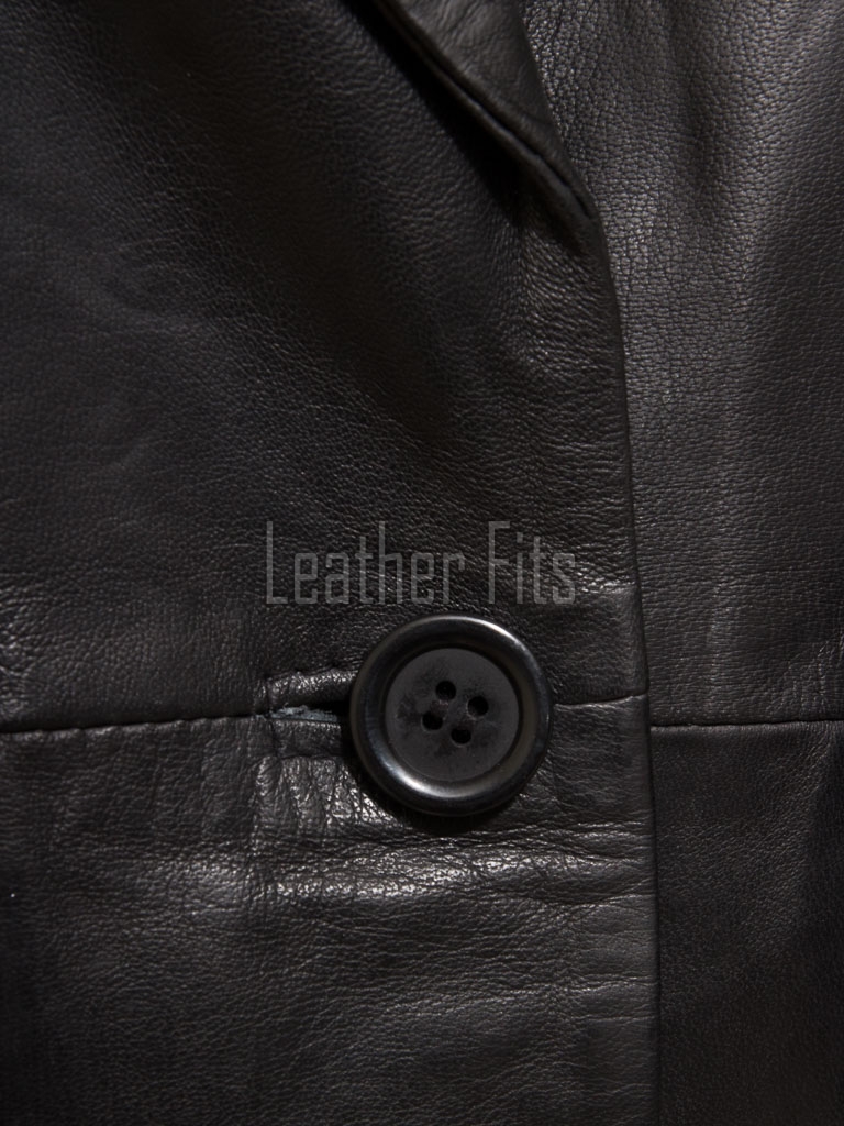 Urban Onyx Black Single Button Leather Blazer - Women's Premium Lambskin Structured Notch Lapel Tailored Flap Pocket Sleek Minimalist Garment