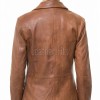 Sleek Amber Cognac Single Button Leather Blazer - Women's Premium Lambskin Structured Notch Lapel Tailored Flap Pocket Smart Fitted Garment