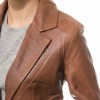 Sleek Amber Cognac Single Button Leather Blazer - Women's Premium Lambskin Structured Notch Lapel Tailored Flap Pocket Smart Fitted Garment